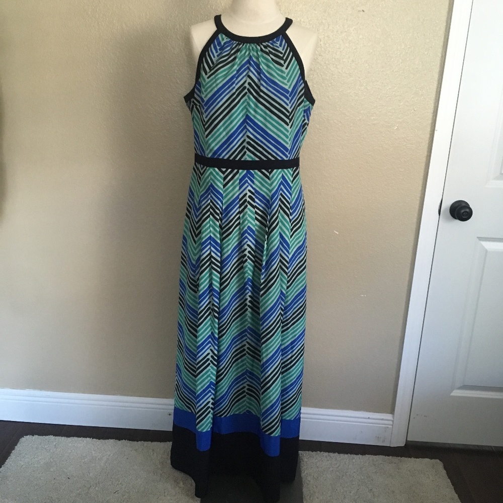 Ann Taylor Chevron Blue and Green Maxi Dress